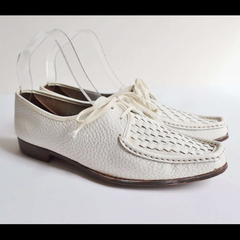 White Braided 60s Leather Lace Up Loafer // Paola // Size 38,5 // Made In Italy